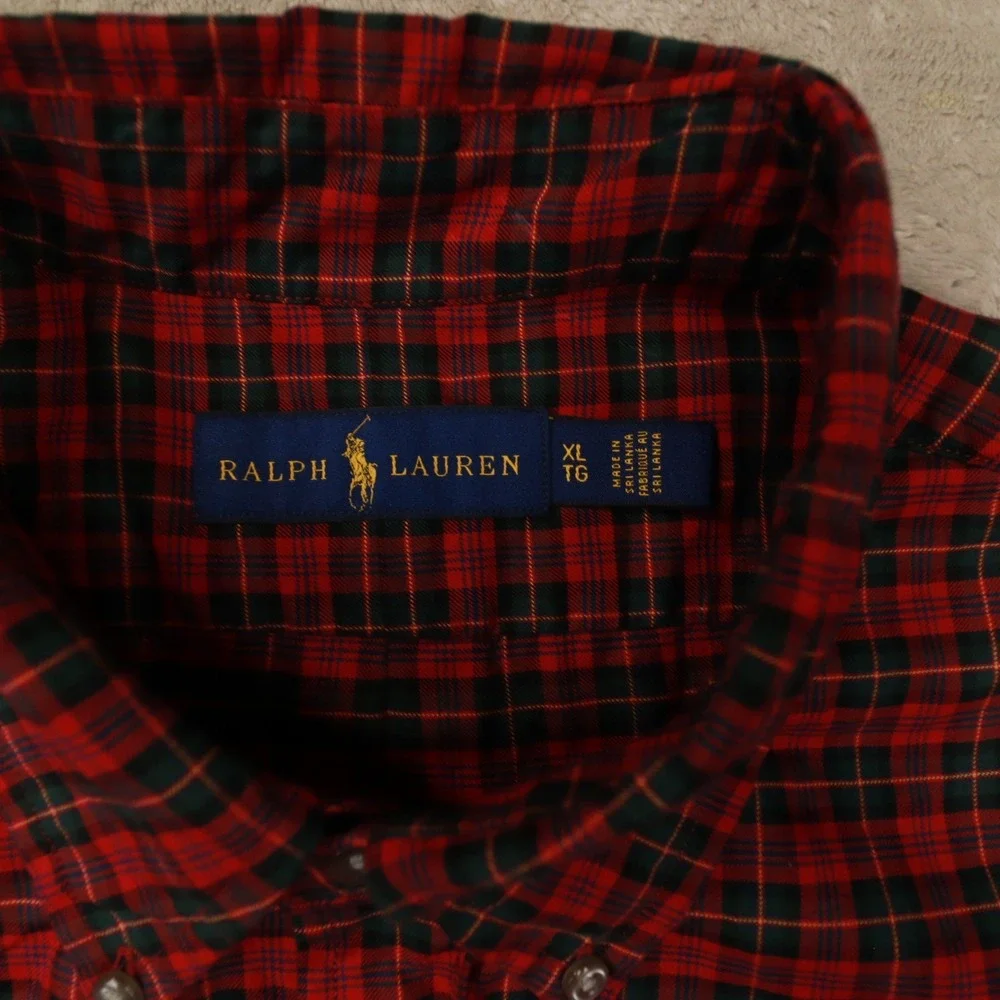 Ralph‎ Lauren Red Green Tartan Plaid Long Sleeve Button Up Shirt size XL